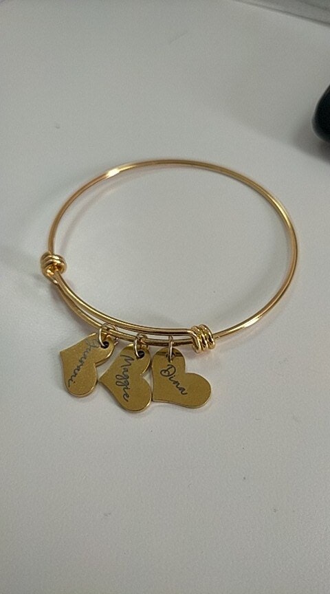 Personalized Heart Charm Bracelet Name Bangle