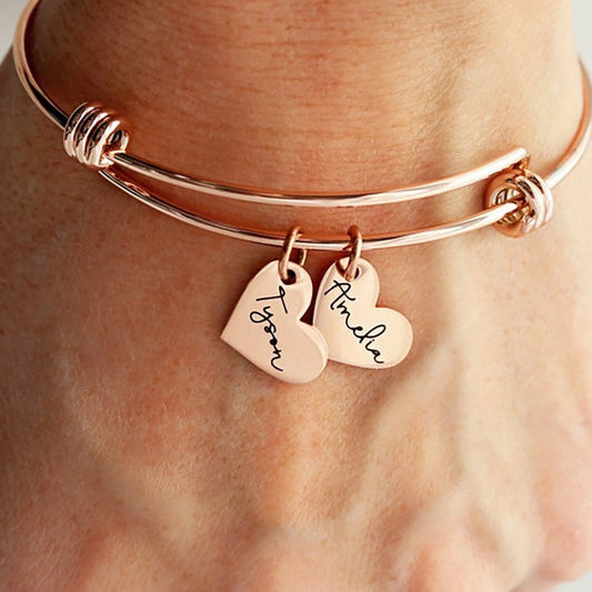 Personalized Heart Charm Bracelet Name Bangle