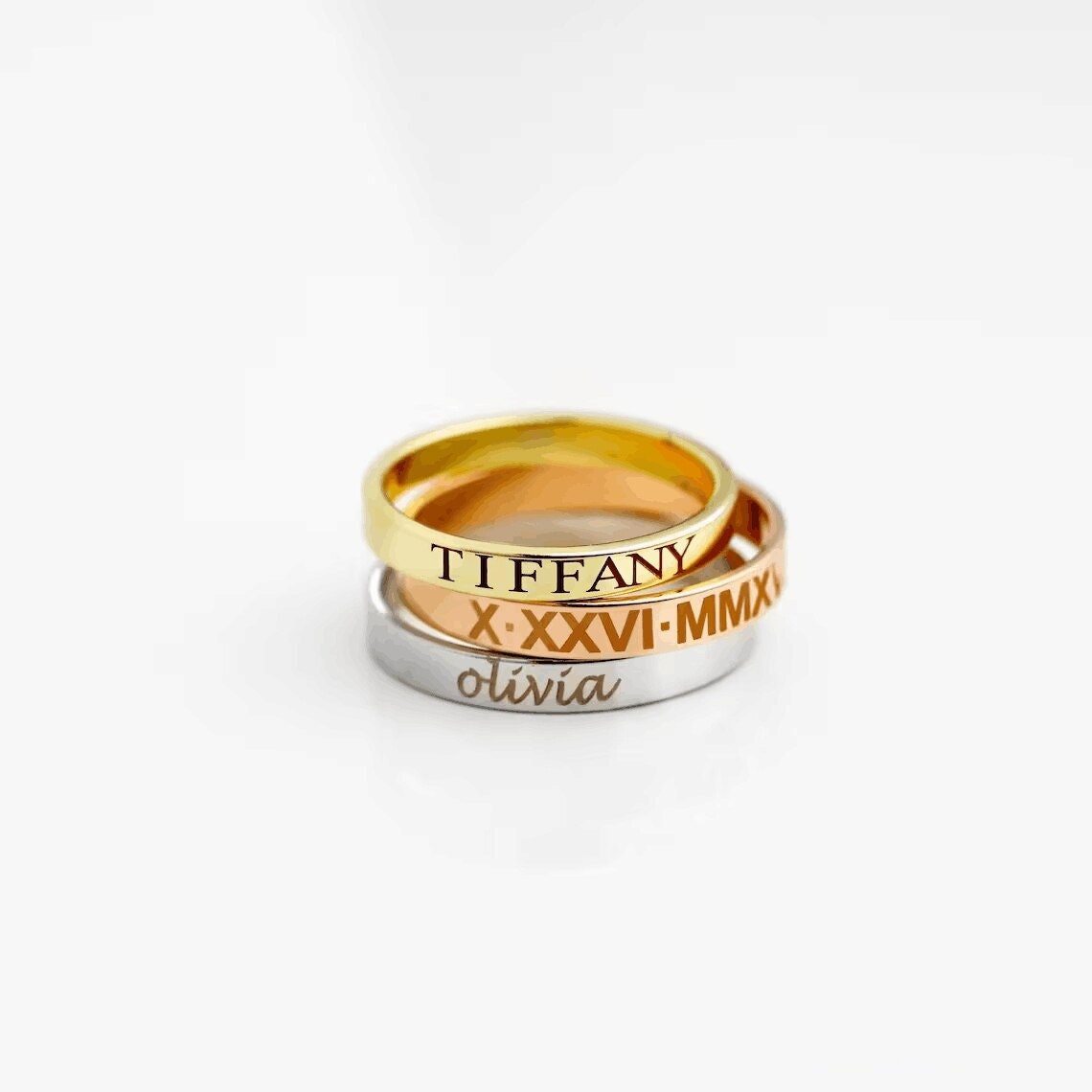 18K Gold Plated Personalized Engraved Ring, Customized Engraved Name Ring, Stacking Ring Stackable, Custom Name Jewelry Anniversary Gift