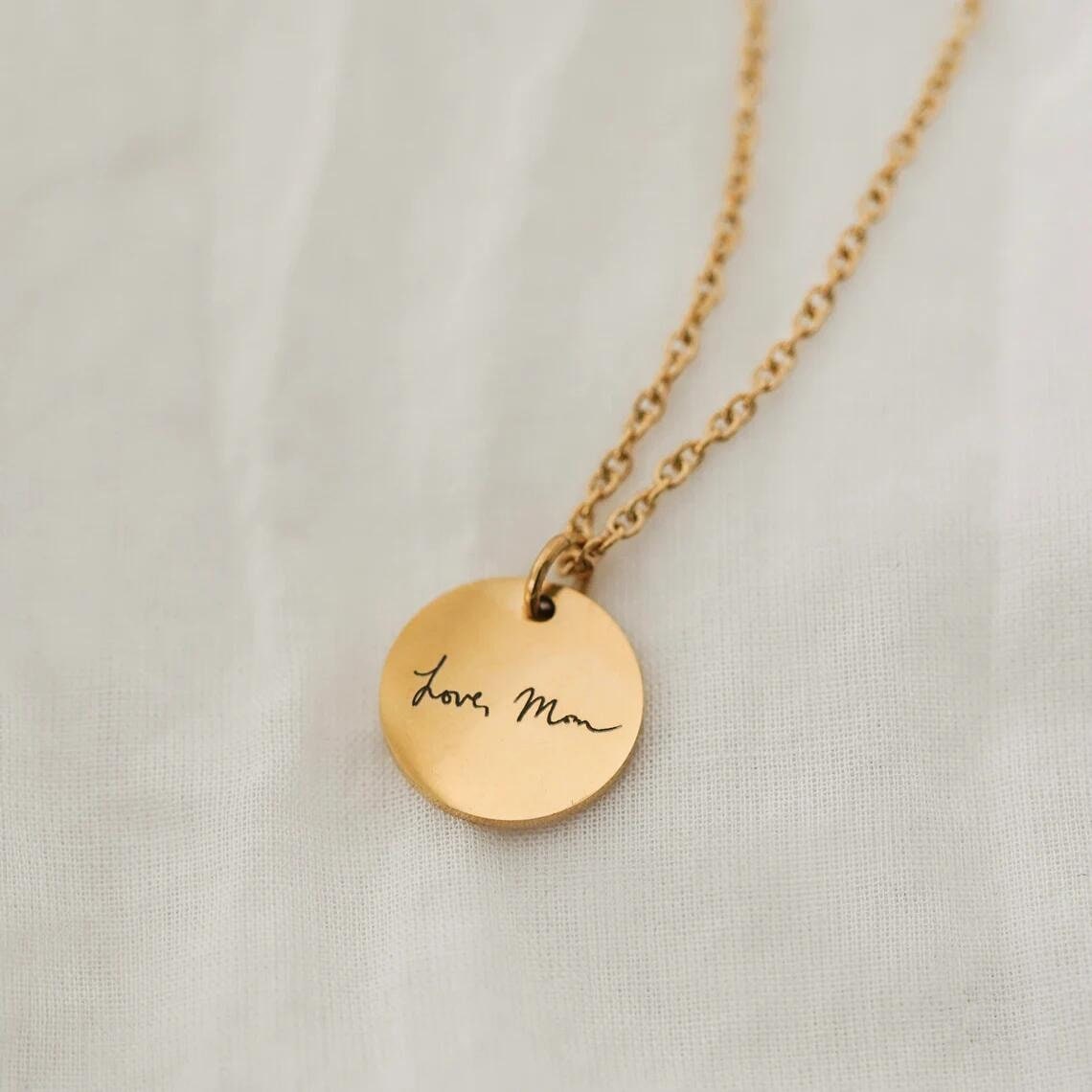 18K Gold Plated Actual Handwriting Necklace Memorial, Personalized Signature Remembrance Jewelry, Custom Engraved Jewelry, Handmade Jewelry