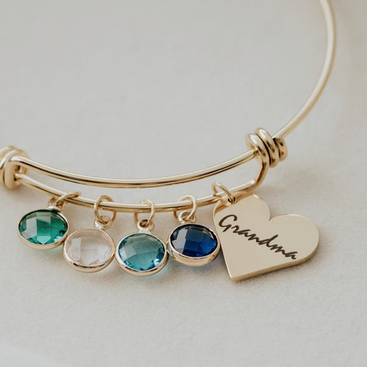 18K Gold Plated Personalized Name Heart Birthstone Bangle Bracelet Customized Name Jewelry, Handmade Jewelry Custom Name Bangle Gift For Her