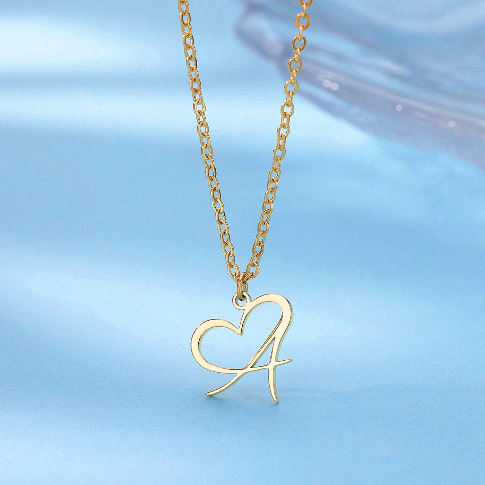 18K Gold Plated Personalized Letter Initial Heart Necklace, Letter Initial Pendant Customized Handmade Jewelry, Custom Pendant Gift for Her