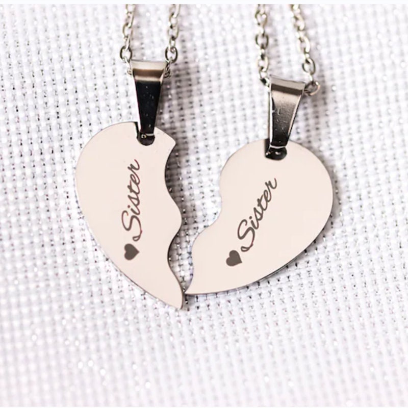 18K Gold Plated Personalized Engraved Split Hearts Shape Necklace Customized Jewelry Gift Engraved Heart Friendship Necklace Sharing Pendant