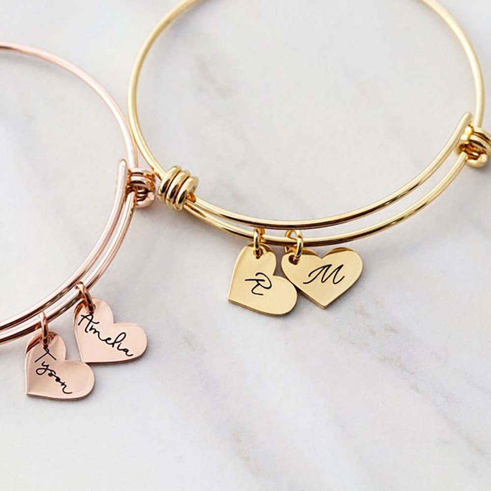 Personalized Heart Charm Bracelet Name Bangle