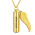 18K Gold Plated Personalized Cylinder Cremation Urn Necklace, Memorial Keepsake Pendant Jewelry, Angel Wing Customized Ashes Holder Necklace