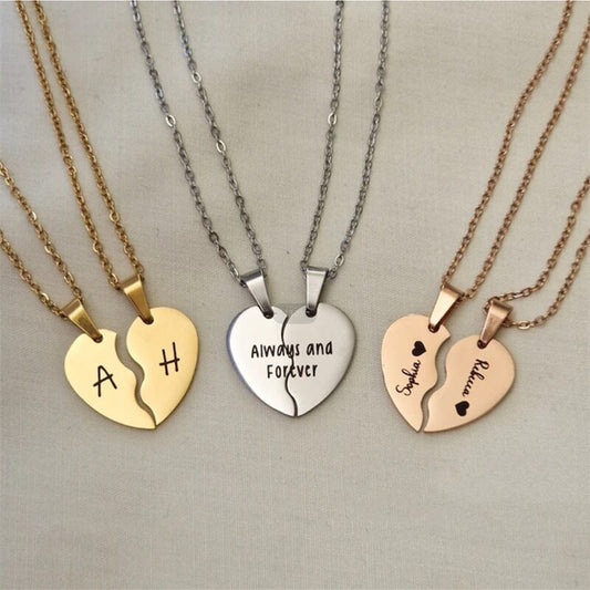 18K Gold Plated Personalized Engraved Split Hearts Shape Necklace Customized Jewelry Gift Engraved Heart Friendship Necklace Sharing Pendant