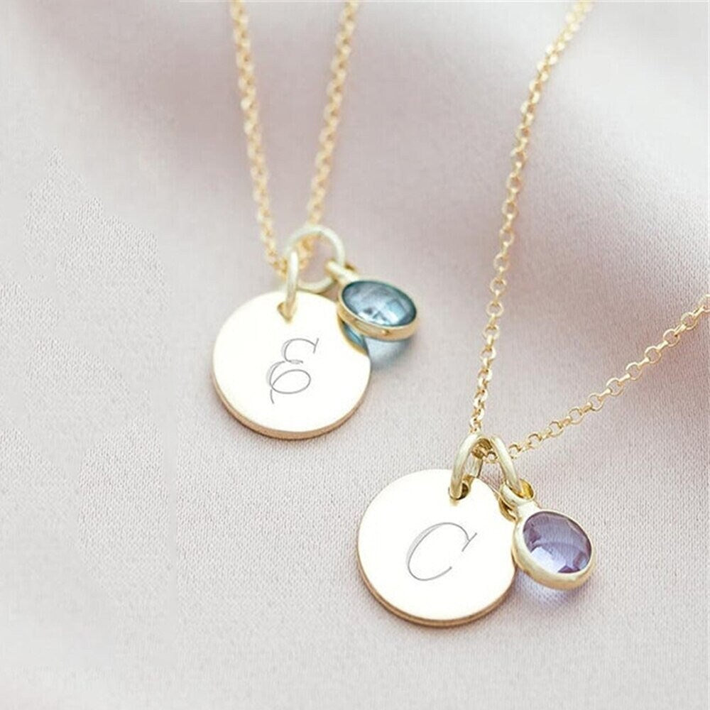 18K Gold Plated Personalized Round Name Birthstone Necklace Customized Actual Handwriting Custom Handmade Jewelry Engrave Name Necklace Gift