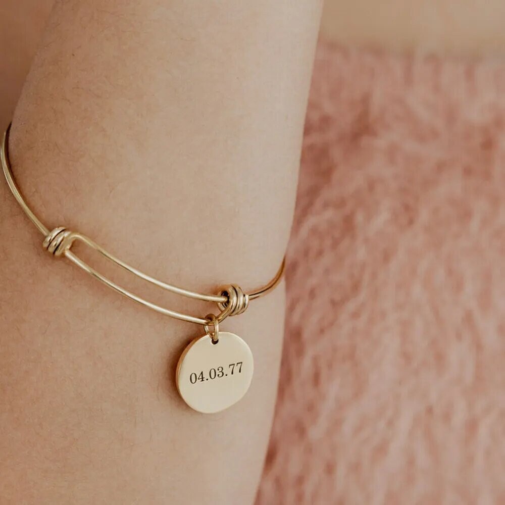 18K Gold Plated Personalized Name Bangle Bracelet, Customized Name Charm, Custom Jewelry Bracelet Monogram, Custom Name Bangle, Gift For Her