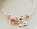 18K Gold Plated Personalized Name Heart Birthstone Bangle Bracelet Customized Name Jewelry, Handmade Jewelry Custom Name Bangle Gift For Her