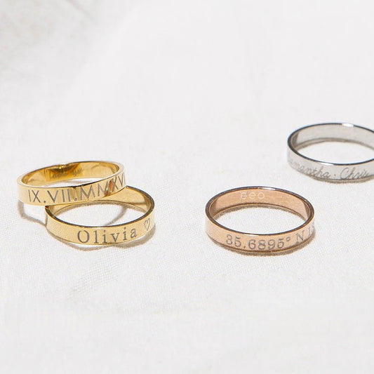 18K Gold Plated Personalized Engraved Ring, Customized Engraved Name Ring, Stacking Ring Stackable, Custom Name Jewelry Anniversary Gift