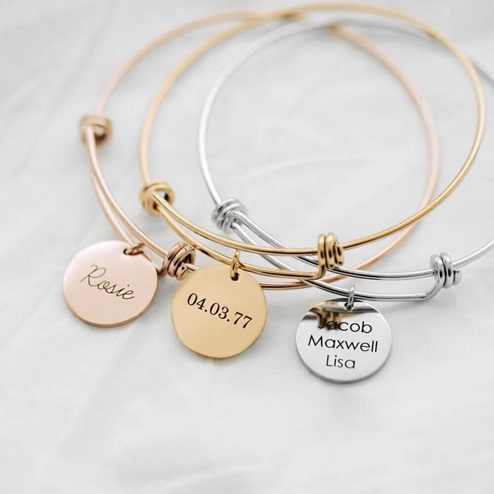 18K Gold Plated Personalized Name Bangle Bracelet, Customized Name Charm, Custom Jewelry Bracelet Monogram, Custom Name Bangle, Gift For Her