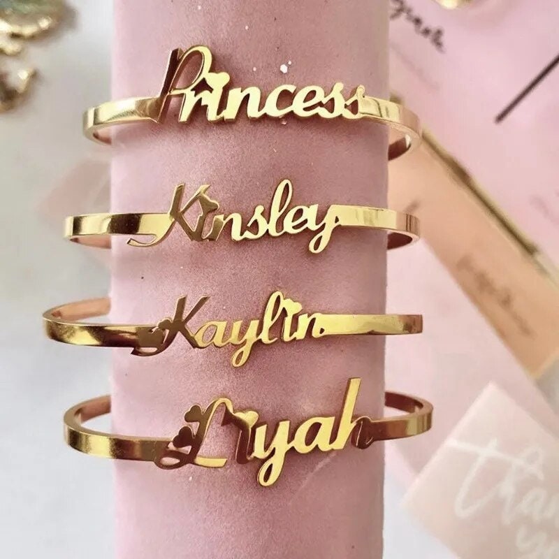 18K Gold Plated Personalized Baby Bracelet, Customized Name Jewelry, Nameplate Engraved Baby Bangle, Custom Children's Jewelry For Baby Gift