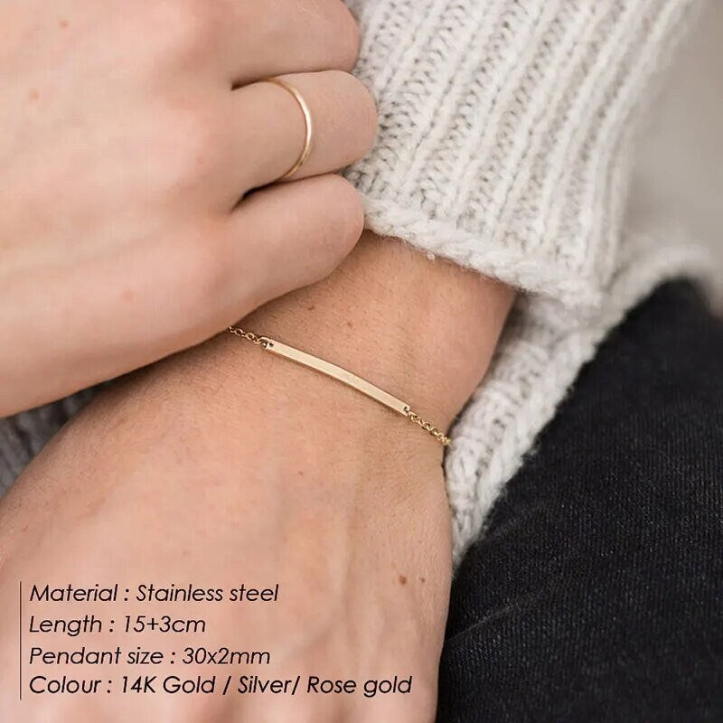 18K Gold Plated Personalized Bar Name Bracelet, Engraved Name Bracelet, Friendship Customized Name Bracelet, Custom Handcrafted Jewelry Gift