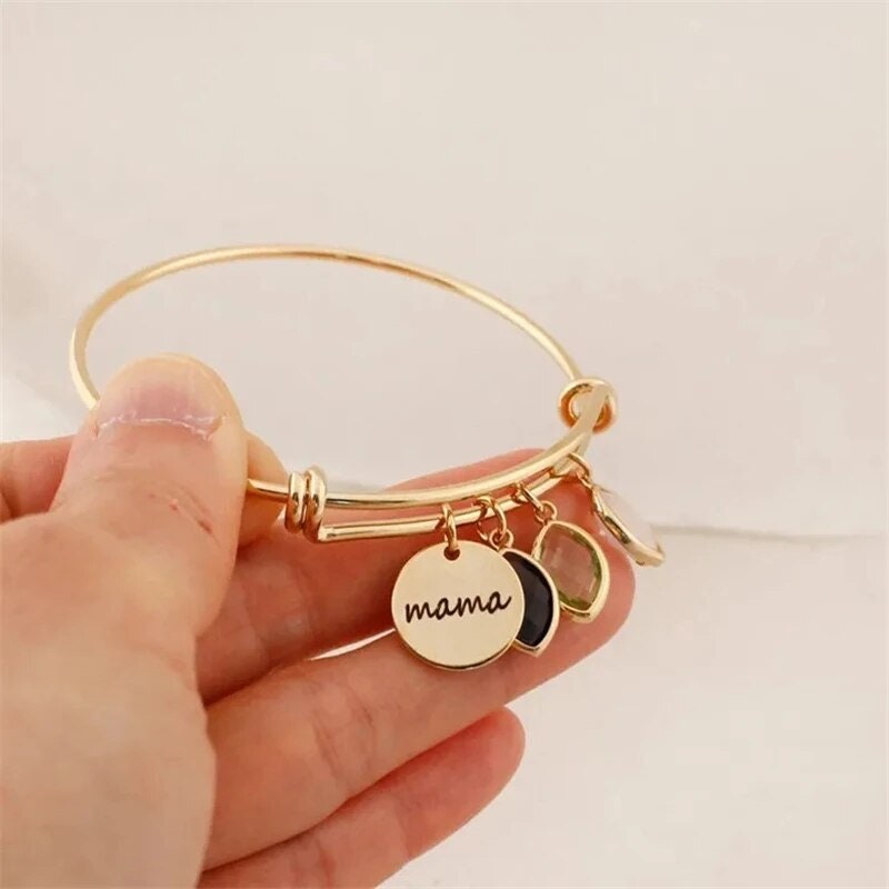 Personalized Custom Engraved Names Birthstone Bangle Bracelet