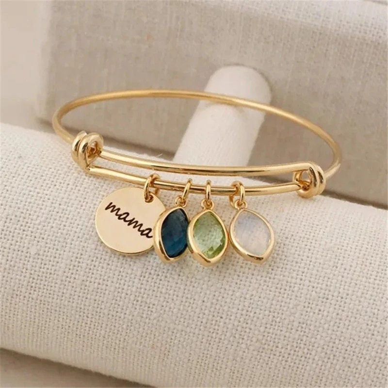 Personalized Custom Engraved Names Birthstone Bangle Bracelet