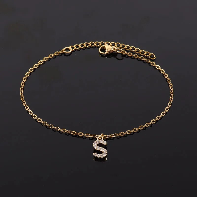 18K Gold Plated Personalized Name Initial Letter Bracelet, Customized Initial Letter Name Jewelry, Custom Jewelry Gift, Letter Charm Bangle