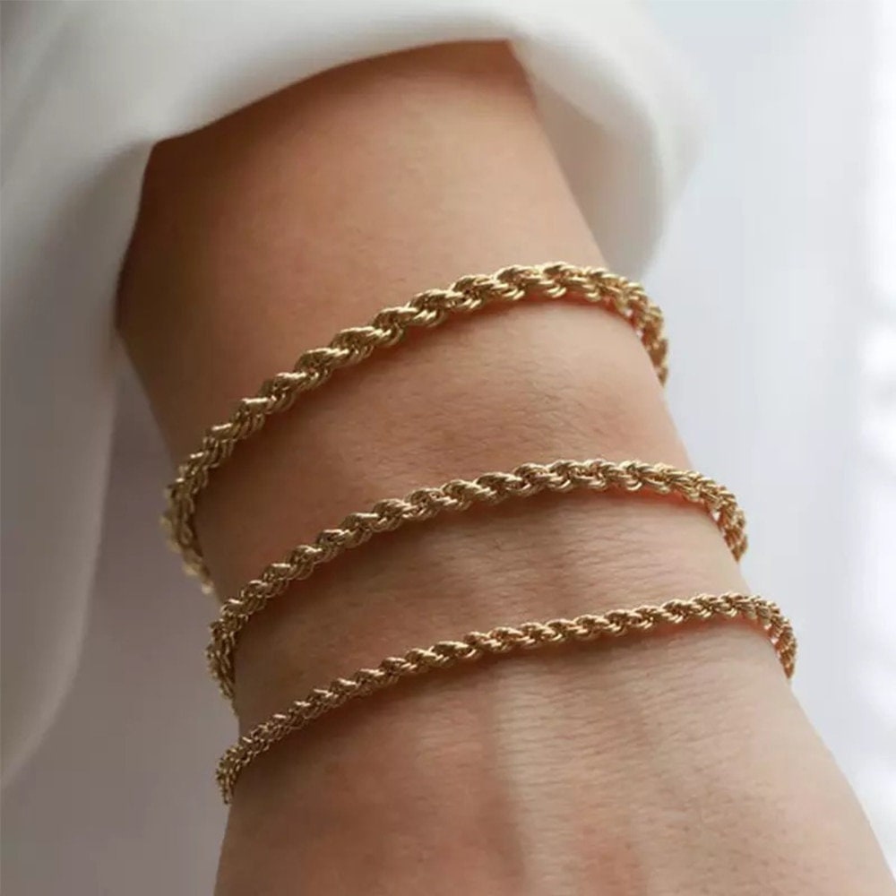 18K Gold Plated Minimalist Bracelet Twisted Rope Chain Bracelet, Trendy Wristwear Jewelry, Handcrafted Jewelry Bangle Bracelet, Gift For Her