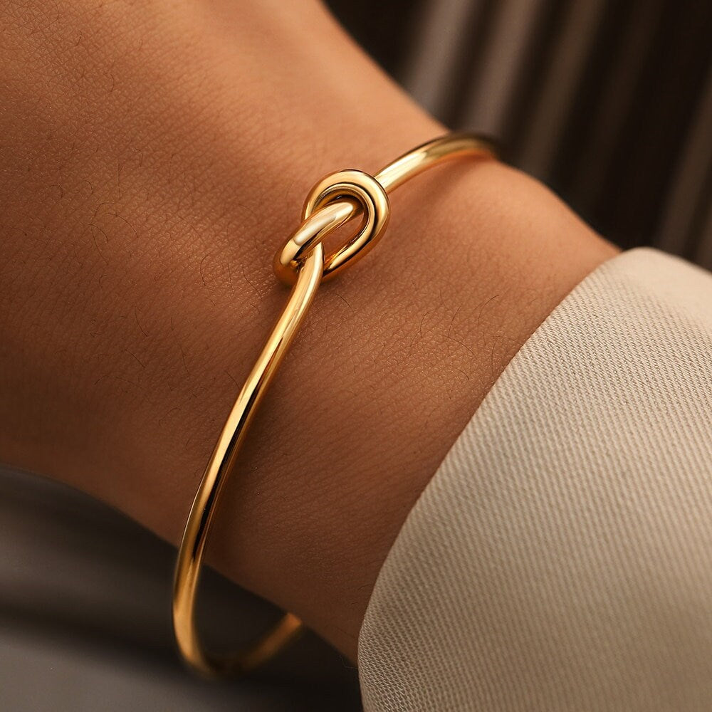 18K Gold Plated Minimalist Twist Bangle Bracelet, Unique Jewelry For Bridal Wedding Gift Bangle Jewelry Gift, Gift For Mom, Gift For Friend