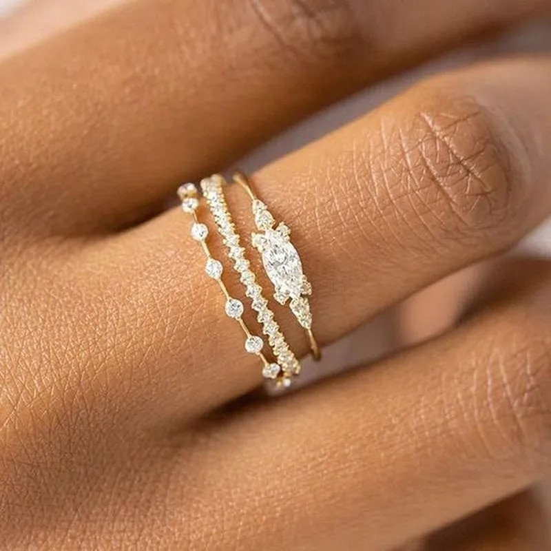 Trendy Dainty Rings Minimalist Zircon Midi Rings Promise Ring Jewelry Couple Romantic Promise Ring Gift For Her Jewelry Anniversary Gift