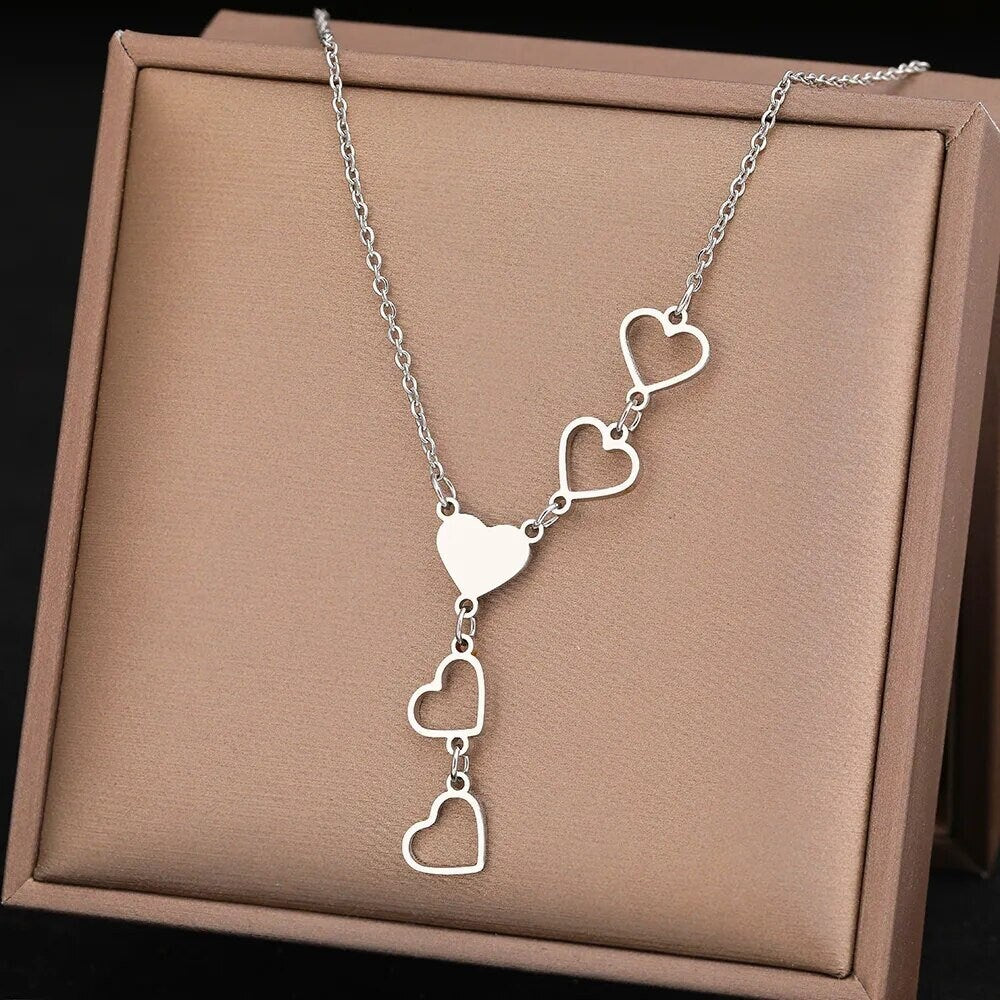 18K Gold Plated Long Heart Train Necklaces Pendant Jewelry Woman Fashion Jewelry Long Necklace Chain Charm Jewelry Gift Ideas Jewelry Gift