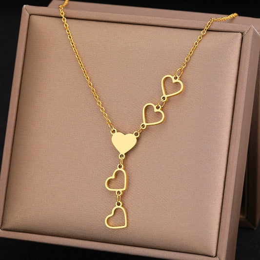 18K Gold Plated Long Heart Train Necklaces Pendant Jewelry Woman Fashion Jewelry Long Necklace Chain Charm Jewelry Gift Ideas Jewelry Gift