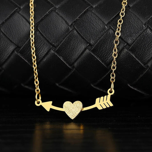 18K Gold Arrow Frosted Heart Necklace Pendant Arrow Frosted Heart Necklace Jewelry Pendant Necklace Charm Jewelry Gift Ideas Jewelry Gift