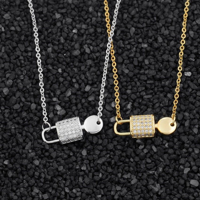 18K Gold Crystal Bijoux Femme Lock And Key Necklace Pendant Jewelry Woman Fashion Jewelry Charm Jewelry Gift Lock And Key Necklace Choker