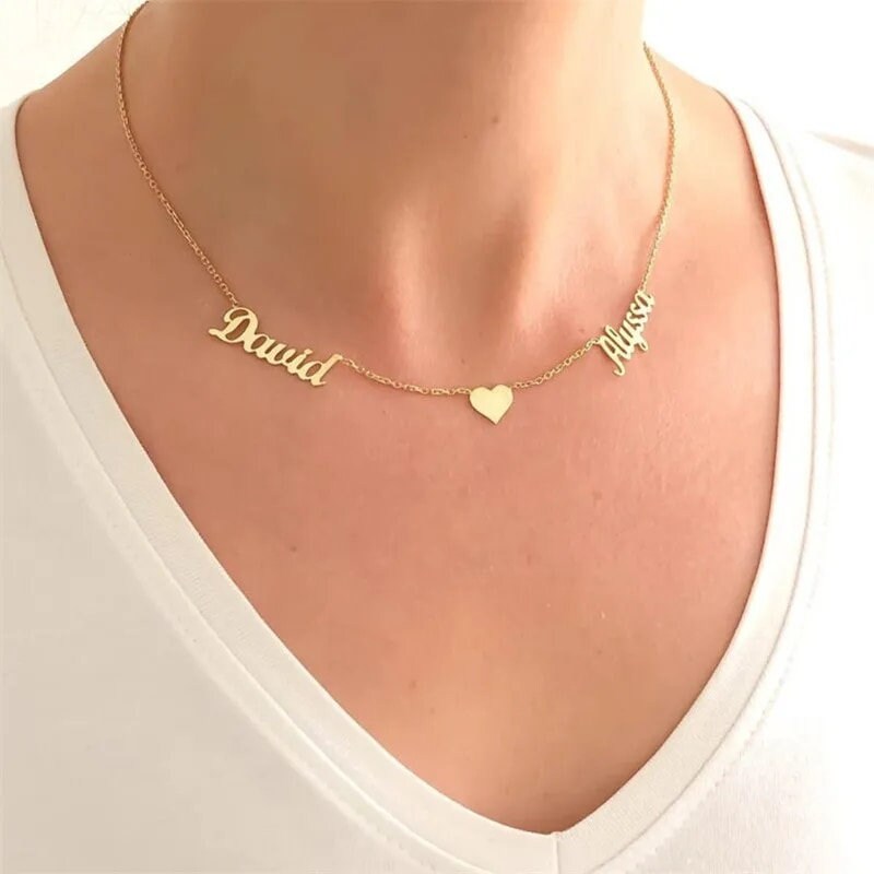 18K Gold Plated Personalized Two Name Necklace, Customized Name Necklace Handcrafted Custom Jewelry Nameplate Pendant Gifts For Mom, For Her