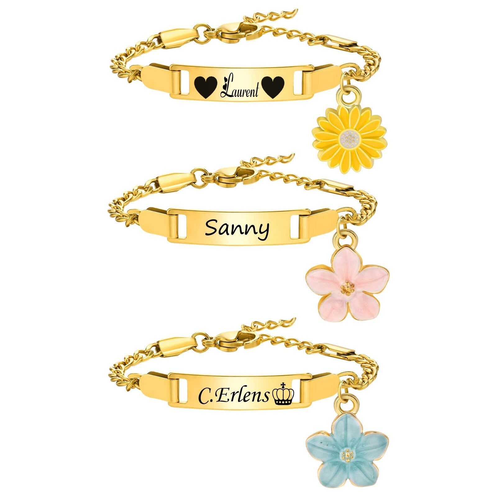 Personalized Baby Bracelet Custom Name Flower Charms Bracelet