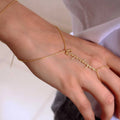 18K Gold Plated Personalized Name Dainty Hand Chain Bracelet, Link Ring Slave Finger Chain Bracelet Customized Jewelry, Custom Jewelry Gift