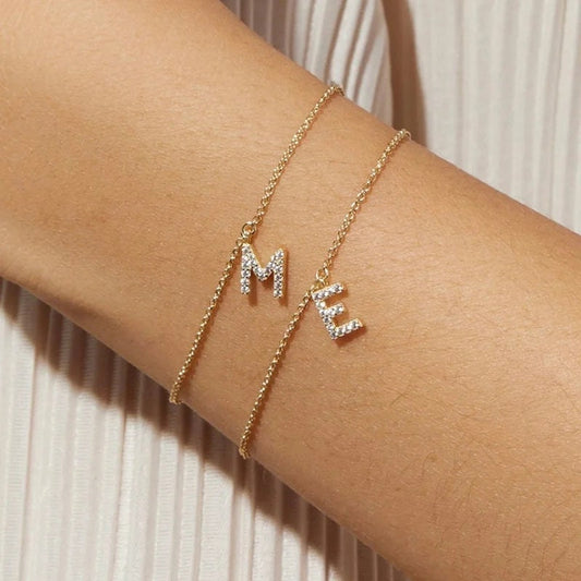 18K Gold Plated Personalized Name Initial Letter Bracelet, Customized Initial Letter Name Jewelry, Custom Jewelry Gift, Letter Charm Bangle