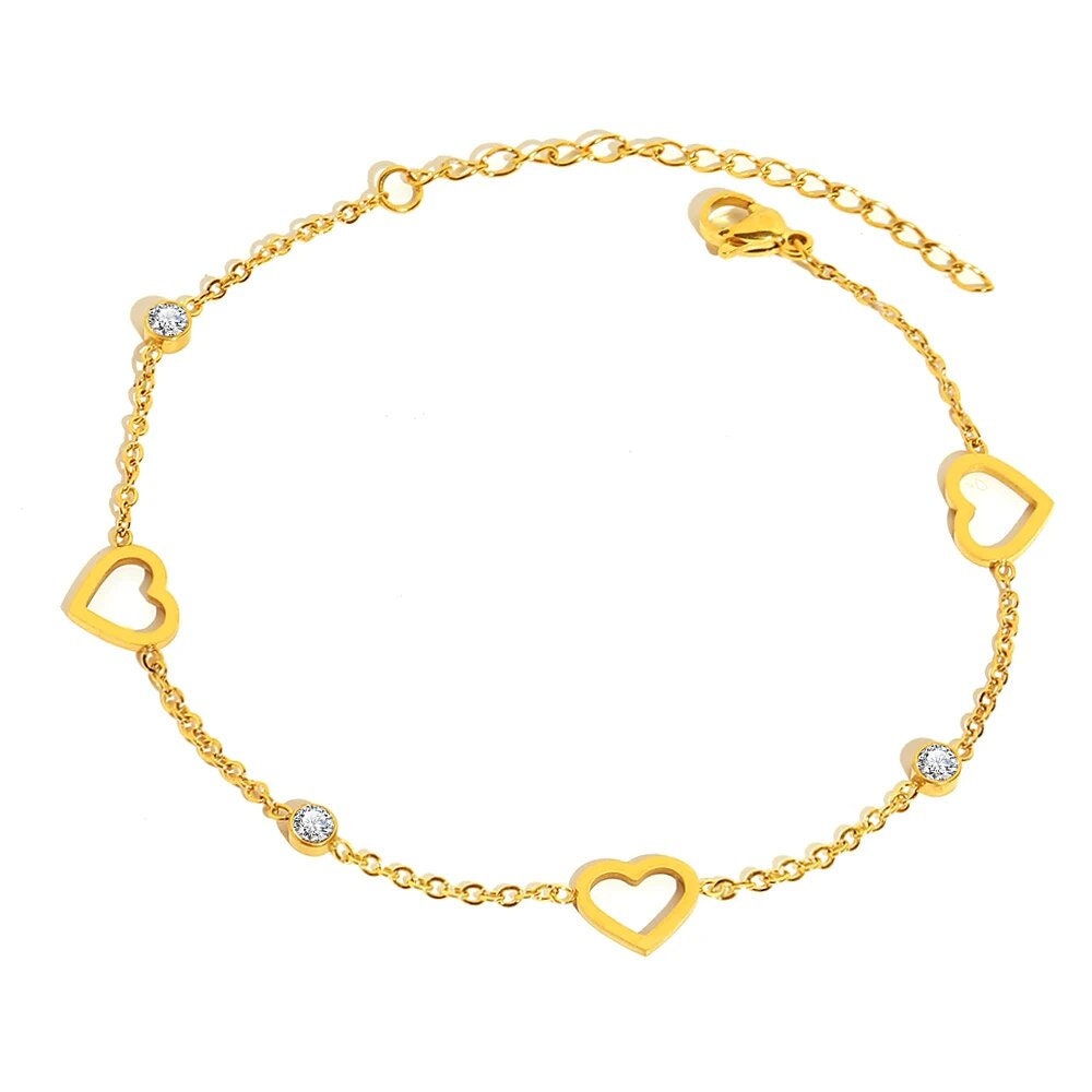 18K Gold Elegant Crystal Heart Charm Bracelet Sweet Hollow Heart Bracelet Chain Fashion Jewelry Best Friend Gift Heart Bangle Jewelry Gifts