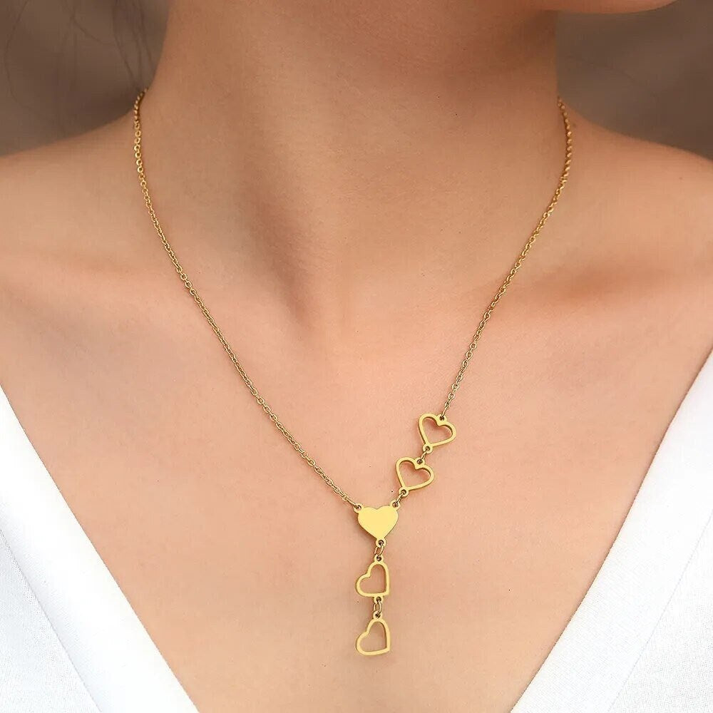 18K Gold Plated Long Heart Train Necklaces Pendant Jewelry Woman Fashion Jewelry Long Necklace Chain Charm Jewelry Gift Ideas Jewelry Gift