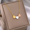 18K Gold 3 Sweetheart Heart Multicolor Necklace Pendant Jewelry Woman Fashion Necklace Charm Jewelry Gift Choker Small Heart Chain Necklace