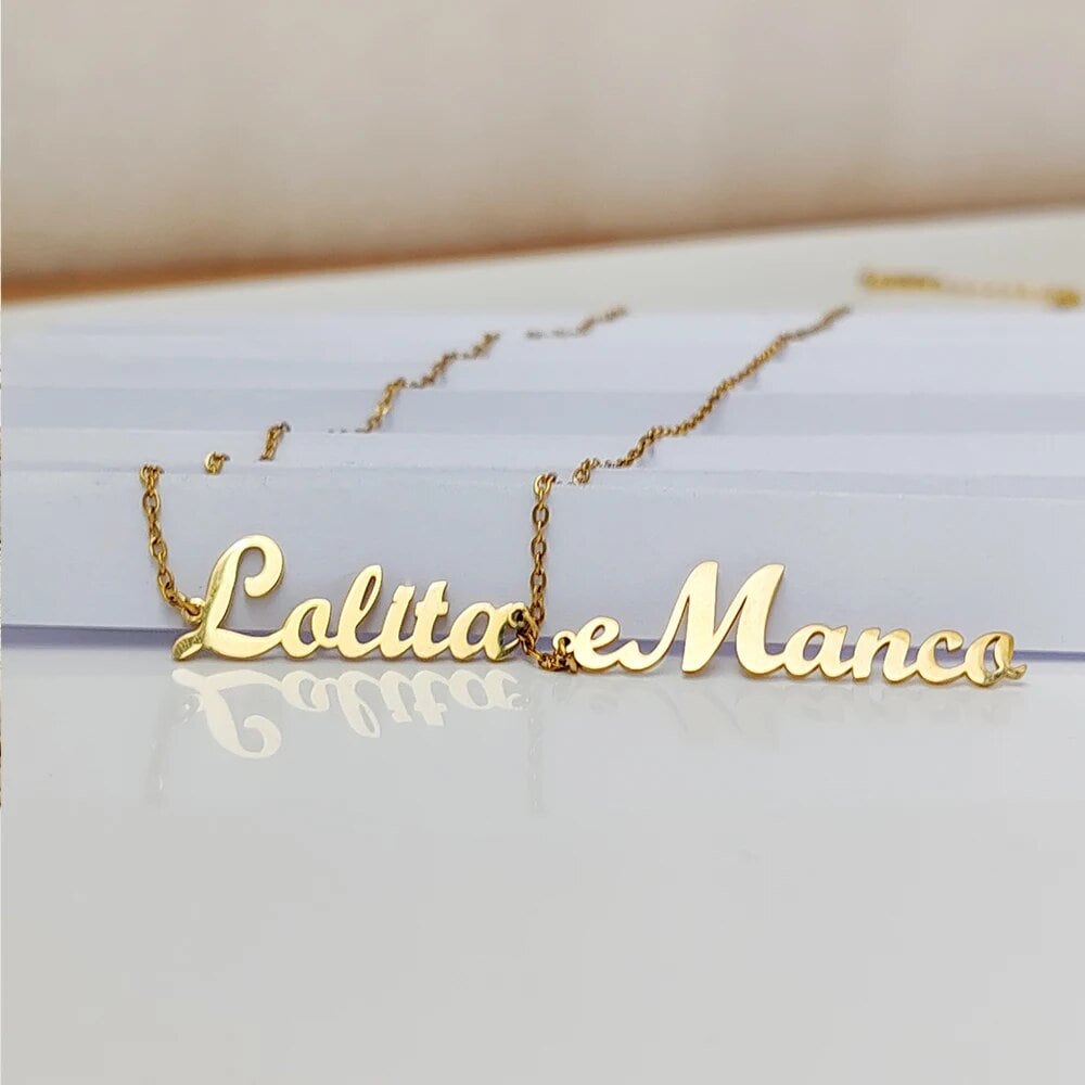 18K Gold Plated Personalized Two-Name Necklace, Customized Family Name Necklace, Handcrafted Jewelry, Custom Unique Jewelry, Gift For Her