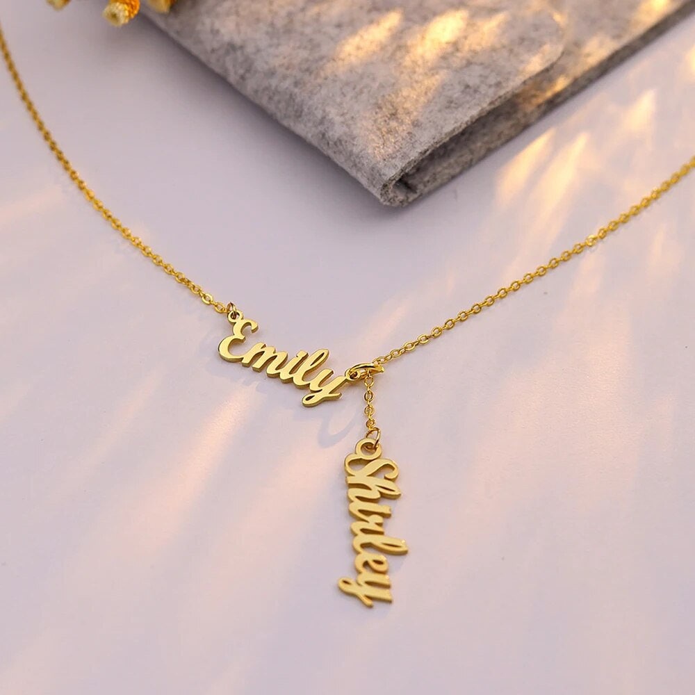 18K Gold Plated Personalized Two-Name Necklace, Customized Family Name Necklace, Handcrafted Jewelry, Custom Unique Jewelry, Gift For Her