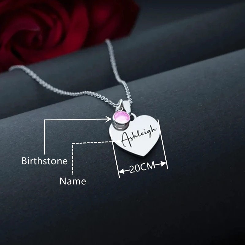 18K Gold Plated Personalized Heart Name Birthstone Necklace Customized Actual Handwriting Custom Handmade Jewelry Engrave Name Necklace Gift