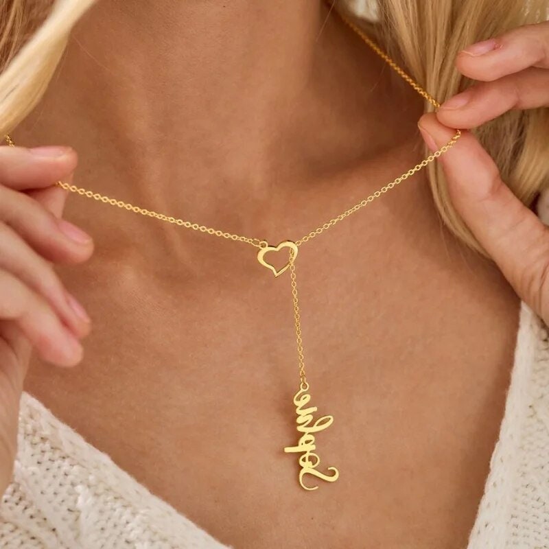 18K Gold Plated Personalized Name Heart Necklace, Customized Jewelry Pendant Necklace, Custom Jewelry Choker Nameplate Necklace Gift for Her