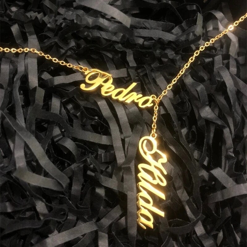 18K Gold Plated Personalized Two-Name Necklace, Customized Family Name Necklace, Handcrafted Jewelry, Custom Unique Jewelry, Gift For Her