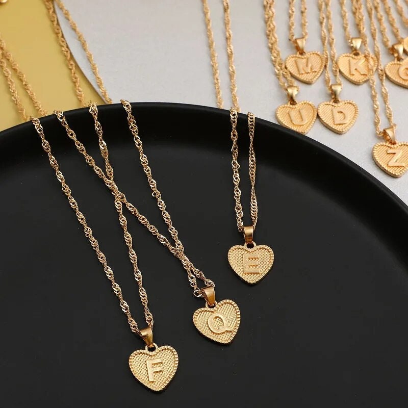 18K Gold Plated Personalized Initial Heart Letter Necklace Customized A-Z Custom Pendant Necklace Jewelry Dainty Minimalist Handmade Gift