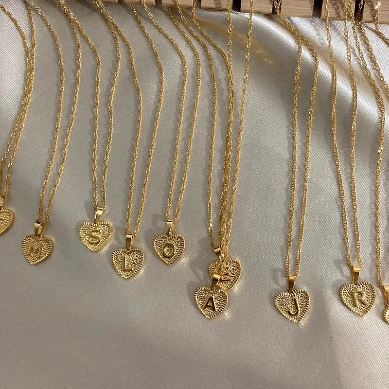 18K Gold Plated Personalized Initial Heart Letter Necklace Customized A-Z Custom Pendant Necklace Jewelry Dainty Minimalist Handmade Gift