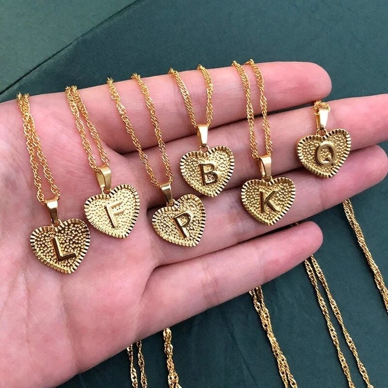 18K Gold Plated Personalized Initial Heart Letter Necklace Customized A-Z Custom Pendant Necklace Jewelry Dainty Minimalist Handmade Gift