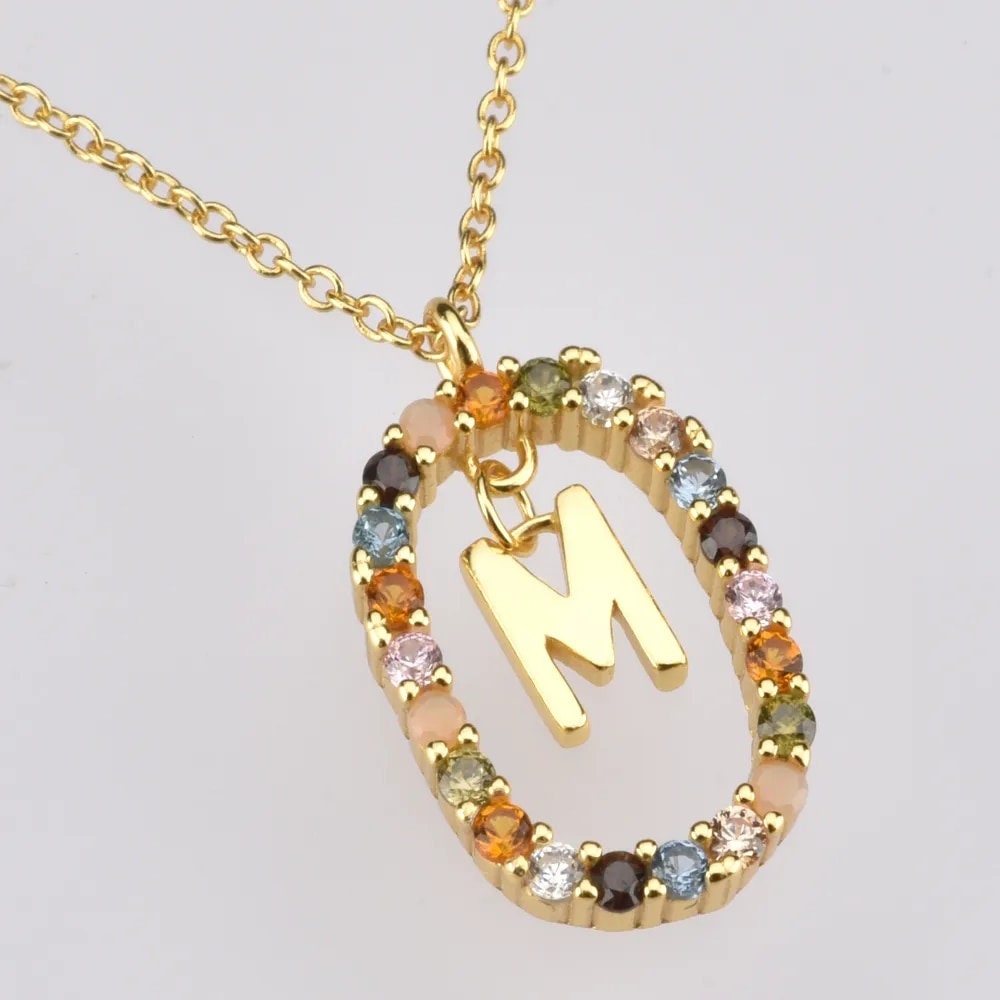 18K Gold Plated Personalized Initial Charm Letter Necklace Customized A - Z Pendant Necklace Jewelry Dainty Minimalist Color Zircon Handmade