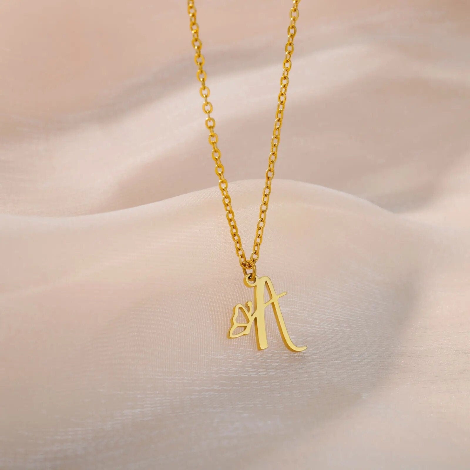 18K Gold Plated Personalized Initial Letter With Butterfly Necklace, A - Z Pendant Customized Necklace, Jewelry Custom Handmade Jewelry Gift