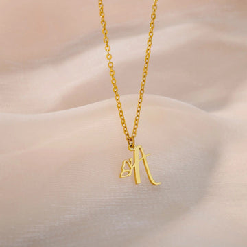 18K Gold Plated Personalized Initial Letter With Butterfly Necklace, A - Z Pendant Customized Necklace, Jewelry Custom Handmade Jewelry Gift