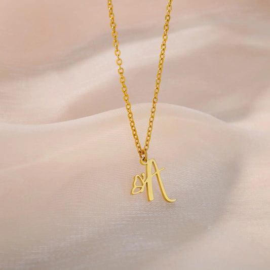 18K Gold Plated Personalized Initial Letter With Butterfly Necklace, A - Z Pendant Customized Necklace, Jewelry Custom Handmade Jewelry Gift