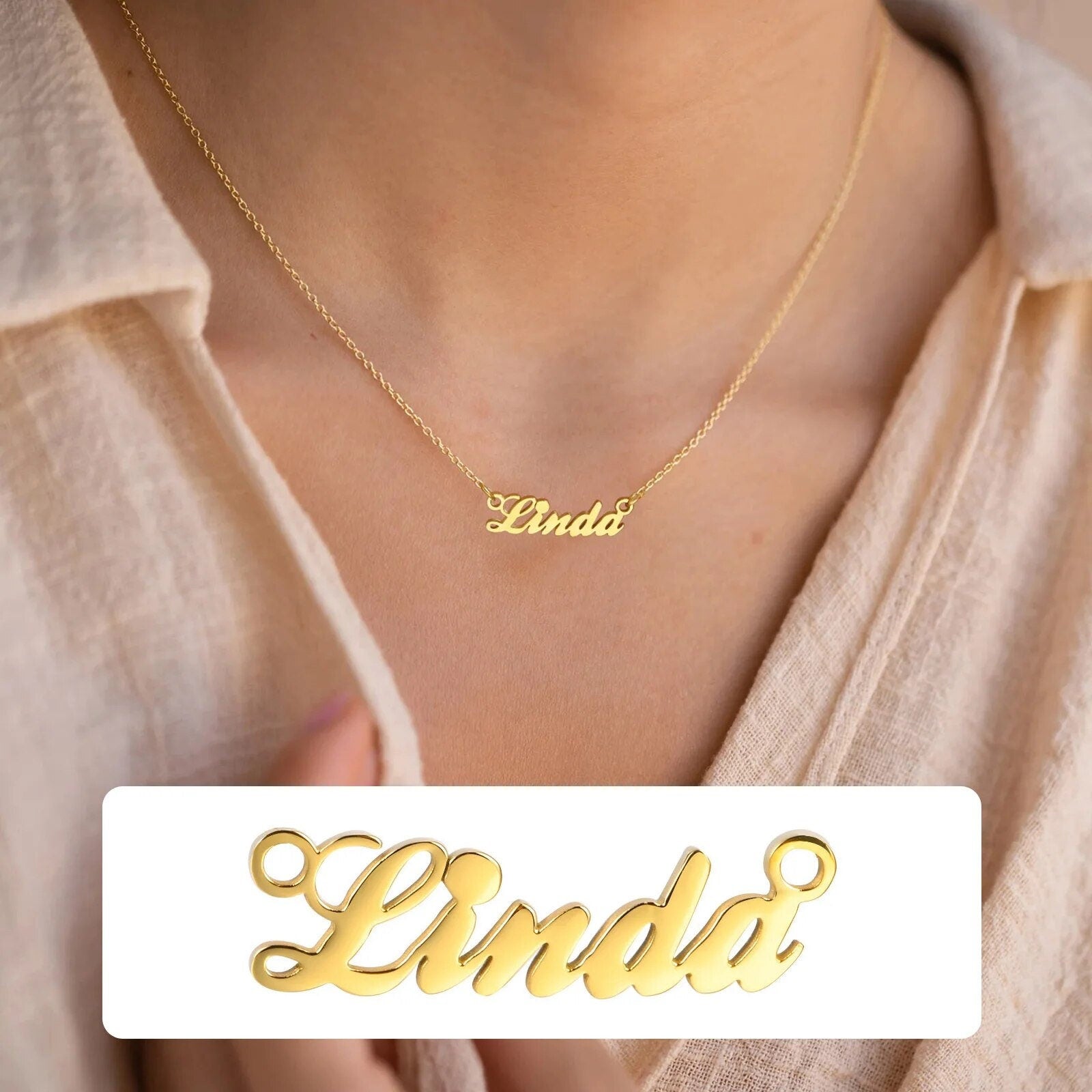 18K Gold Plated Personalized Name Necklace Heart Customized Name Necklace Handcrafted Custom Jewelry Nameplate Pendant Gift For Mom, For Her