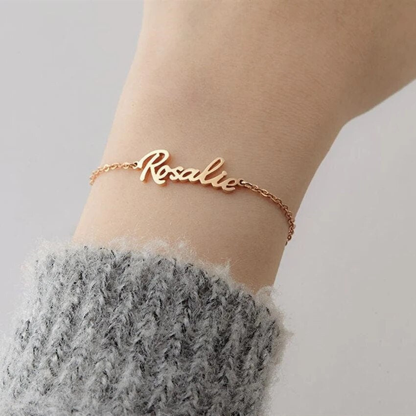 18K Gold Plated Personalized Name Bracelet, Customized Name Bracelet Handcrafted Custom Jewelry, Nameplate Jewelry Gift For Mom, For Her