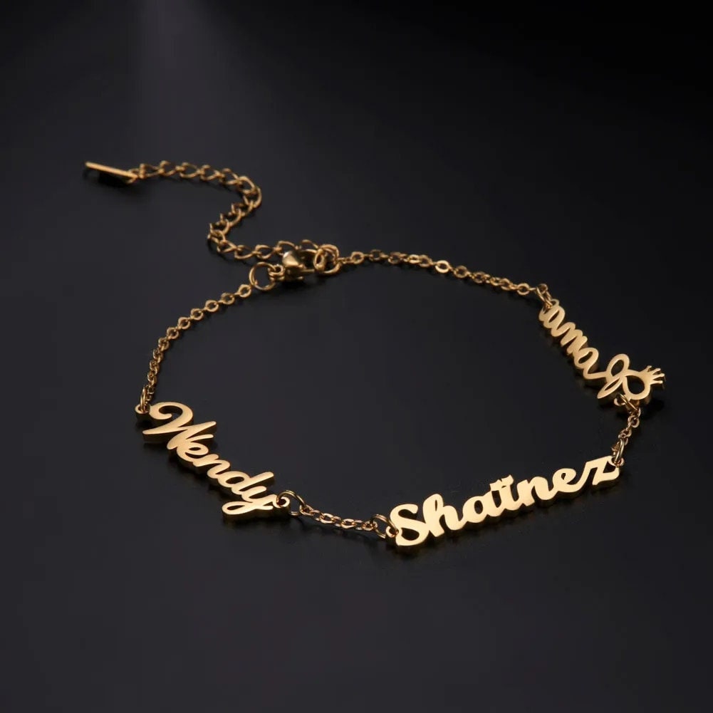 18K Gold Plated Personalized Multiple 2-4 Name Bracelet, Customized Engraved Name Bracelet Handcrafted Custom Jewelry Nameplate Gift For Her