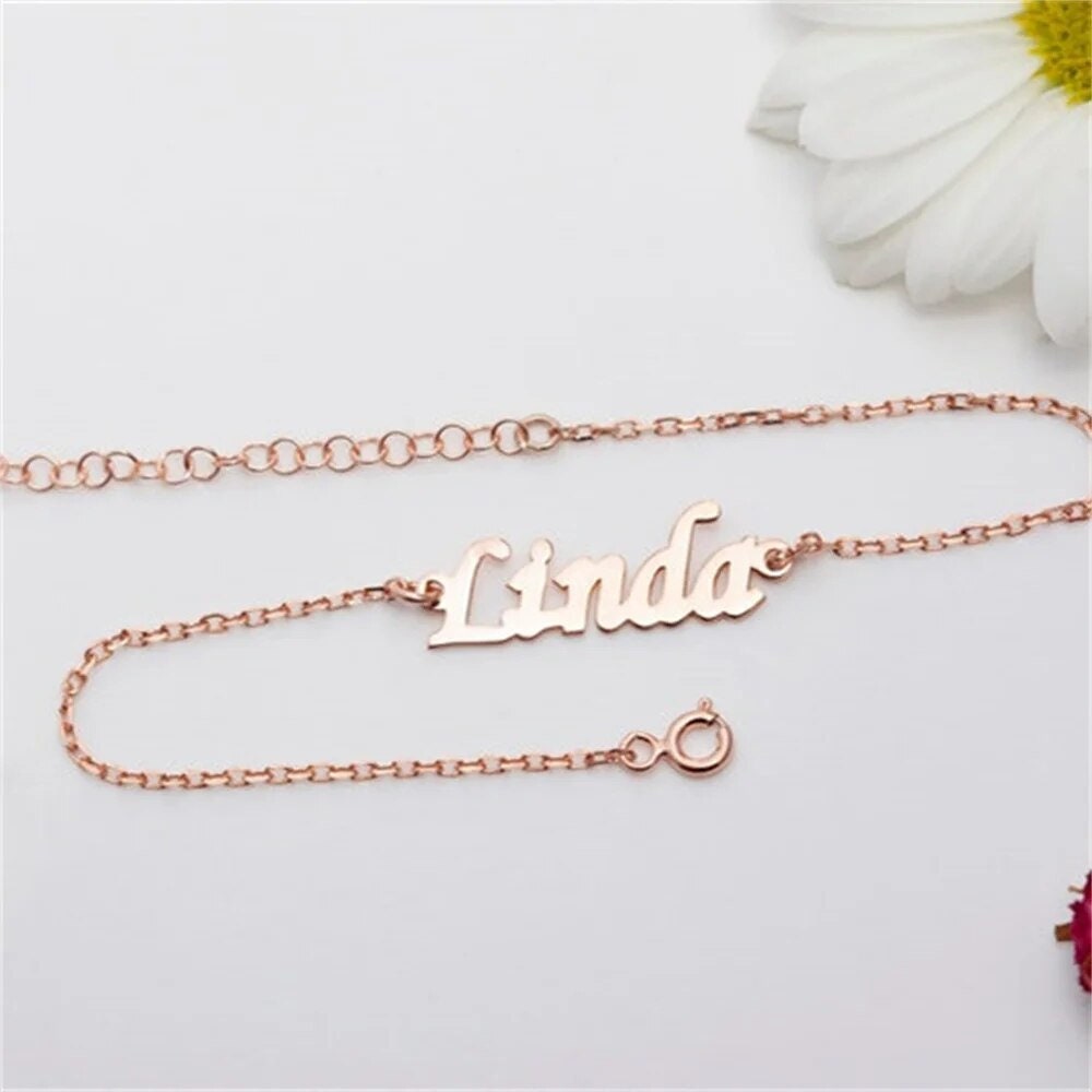 18K Gold Plated Personalized Name Bracelet, Customized Name Bracelet Handcrafted Custom Jewelry, Nameplate Jewelry Gift For Mom, For Her